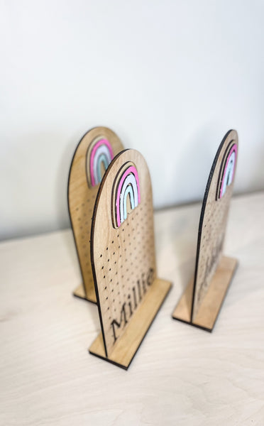 Personalized earring tree with pastel rainbow