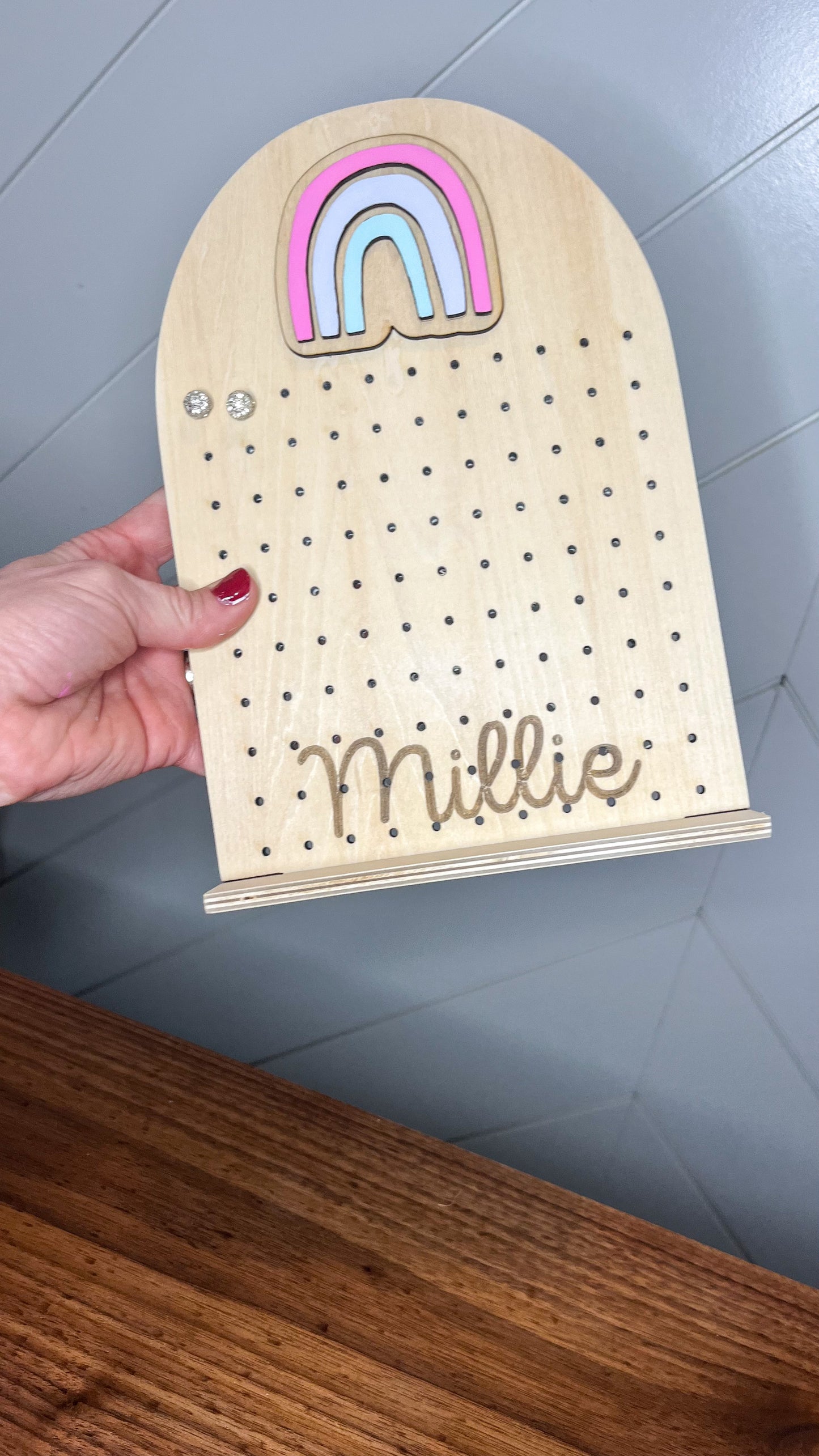 Personalized Earring Stand with Rainbow