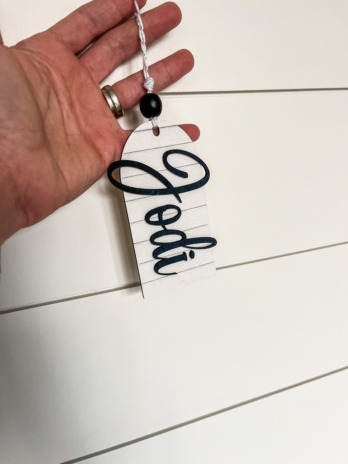 Personalized Wooden Stocking Tag - Oak + Vine Designs