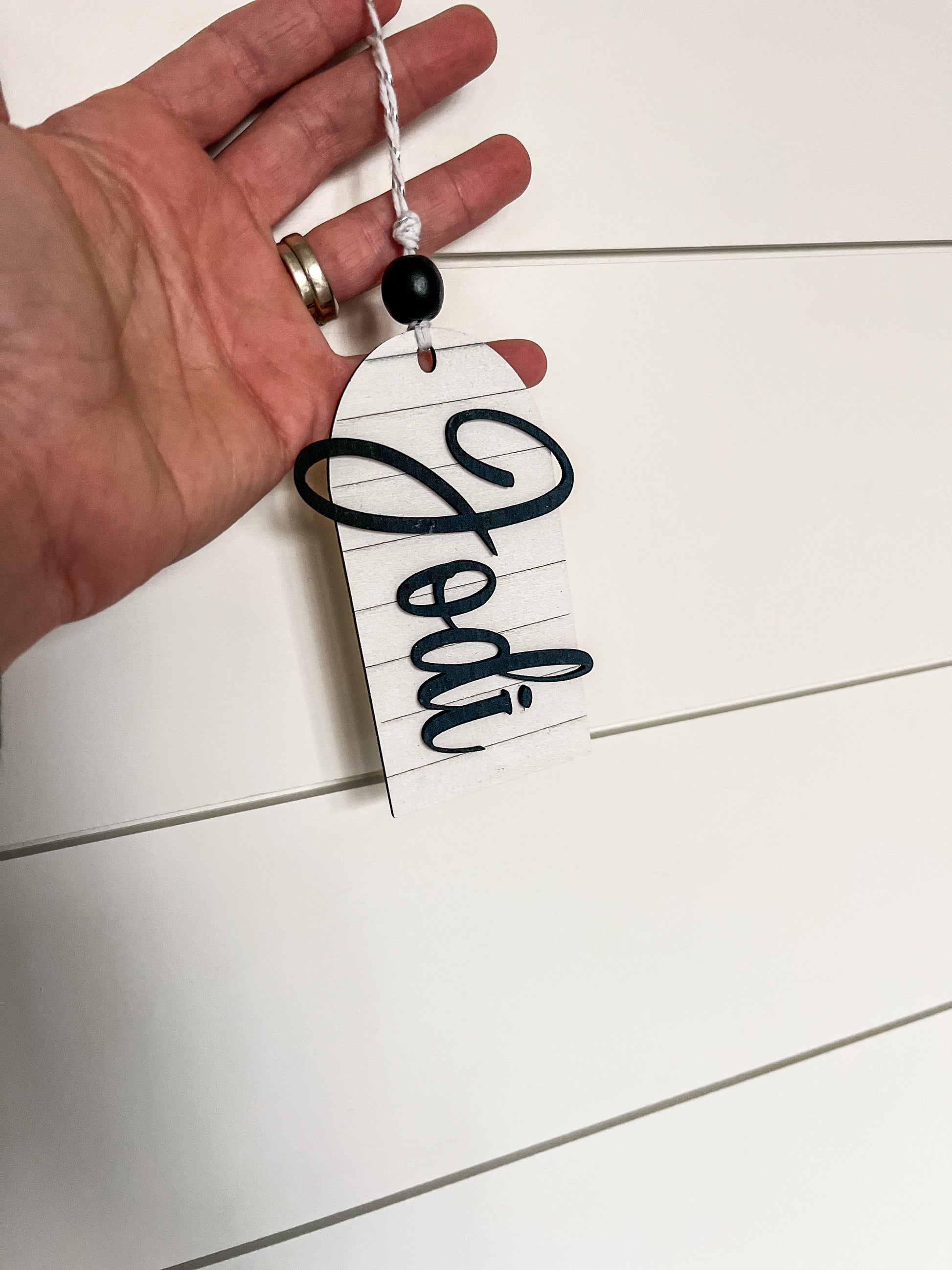 Personalized Wooden Stocking Tag - Oak + Vine Designs