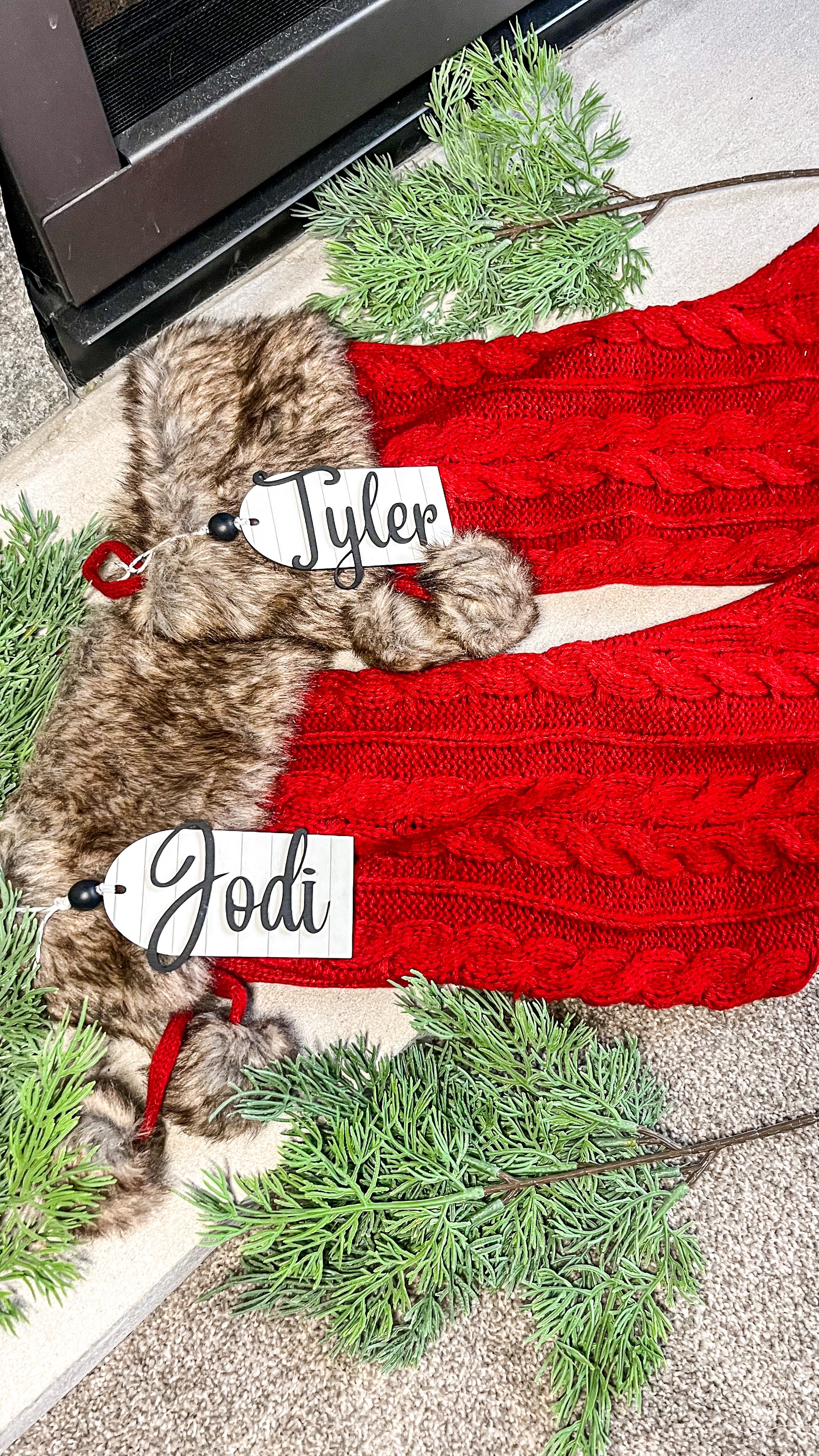 Personalized Wooden Stocking Tag - Oak + Vine Designs