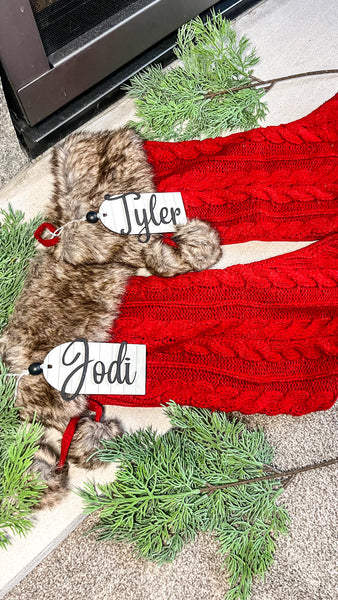 Personalized Wooden Stocking Tag - Oak + Vine Designs