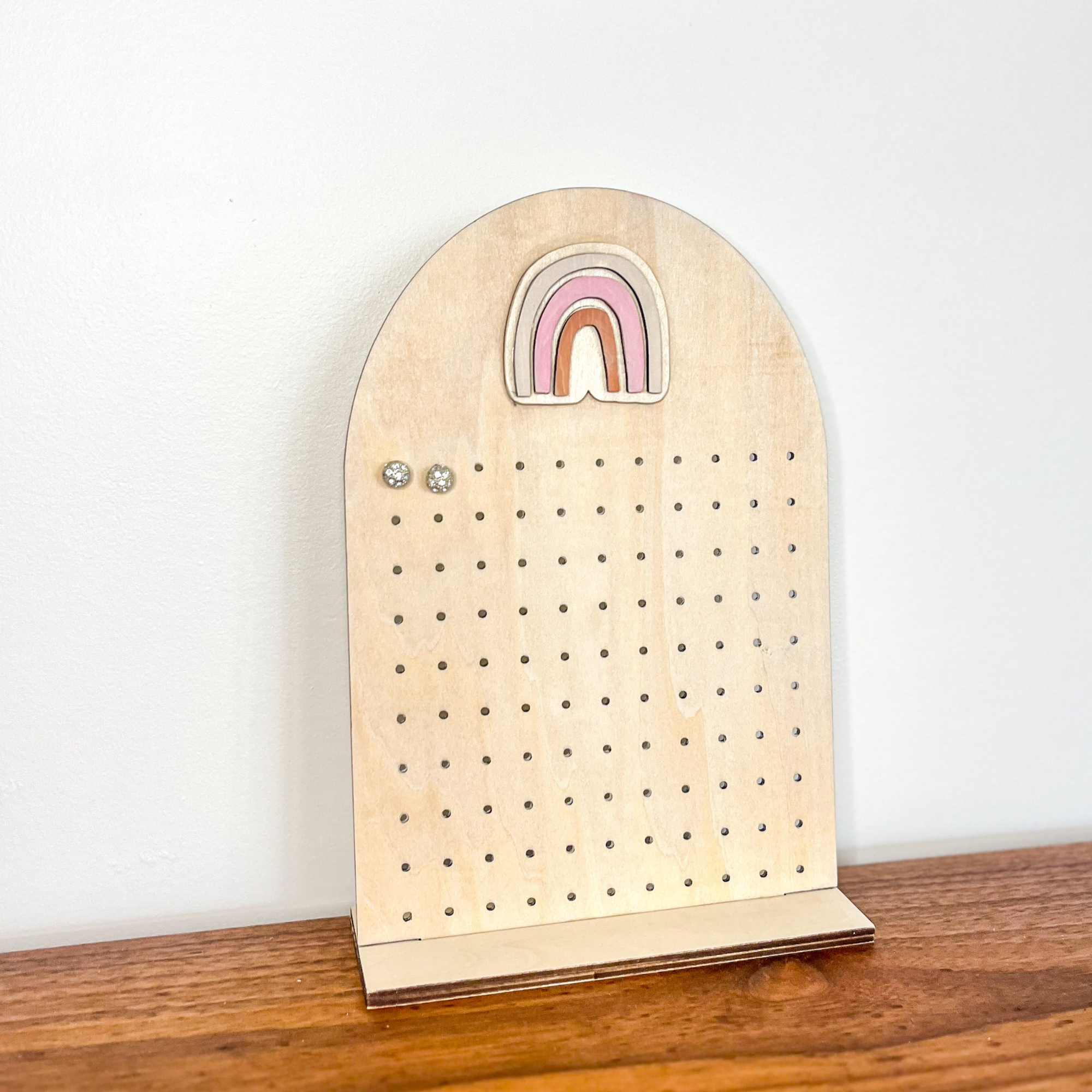 Wood Earring Organizer with boho rainbow Oak Vine Designs