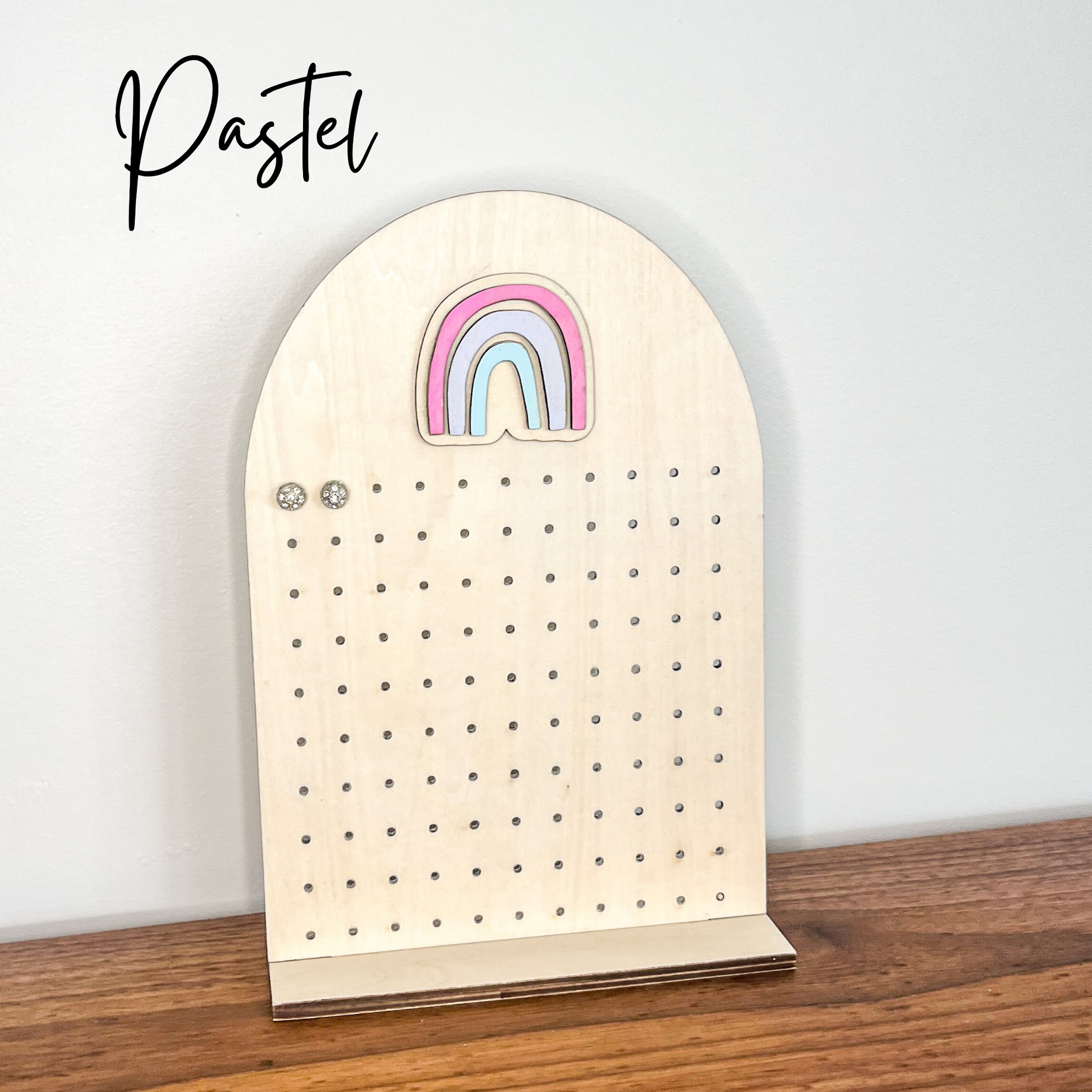 Wood Earring Organizer with boho rainbow - Oak + Vine Designs